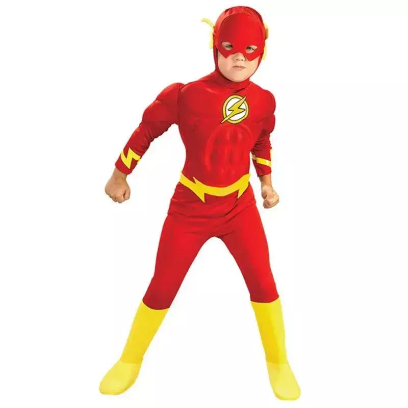 Halloween conjunto de super-heróis flash músculo fantasia vestido unisex fantasia carnaval festa cosplay trajes fantasia vestido chapelaria máscara conjuntos