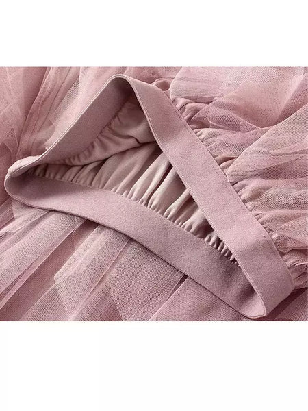 TIGENA-Tutu saia comprida de tule para mulheres, cintura alta, saia plissada, malha, rosa, moda coreana, fofa, estética, feminina, senhora, 2023