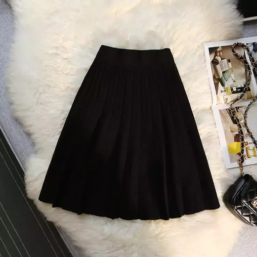Míni saia plissada de malha feminina, cintura alta elástica, saia guarda-chuva linha A, casual sexy, curta, outono, inverno