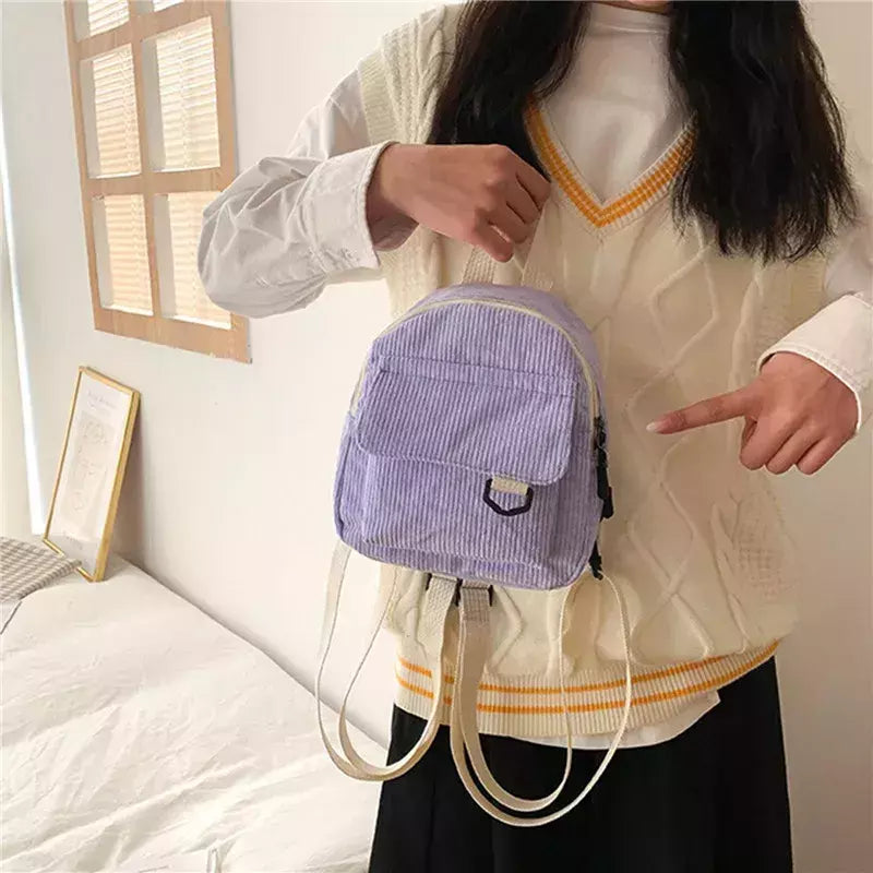 Mini mochila feminina, mochila escolar de veludo simples pequena, grande capacidade, mochila feminina durável, monocromática, casual, viajando, moda