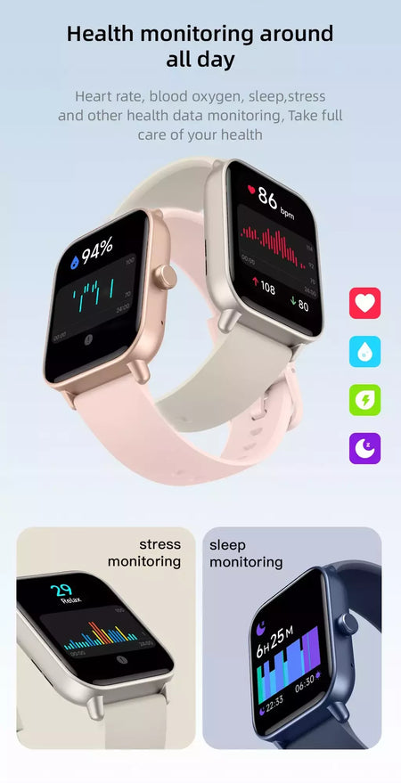 Built-in Alexa Smart Watch para Men e Women, IP68 Waterproof, Bluetooth Call, Stress Test, Blood Oxygen, Heart Rate, 5ATM, IDW19, 2023, New