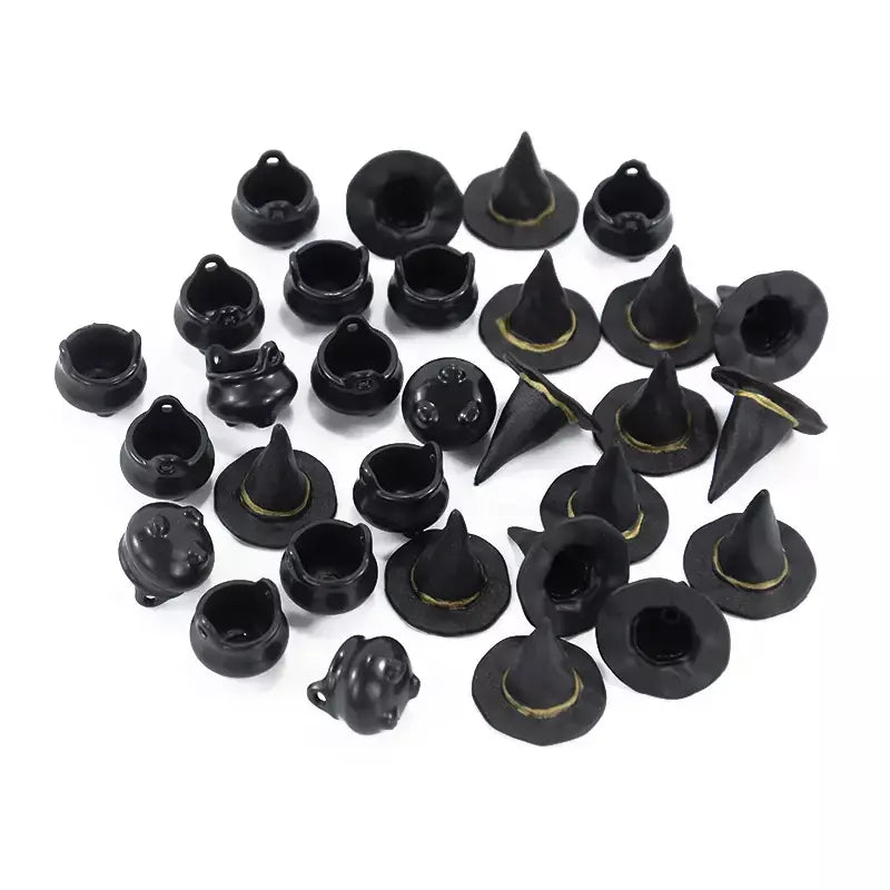 10 pçs halloween bruxa chapéu decorações chapéus em miniatura caldeirão potes chaleira ornamento festa de halloween decoração para casa diy artesanato