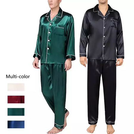 Conjunto de pijama com cardigã de manga comprida masculino, monocromático, lapela, casual, roupa de casa simples, pijamas, plus size, juventude, outono, inverno, 2 peças, conjunto