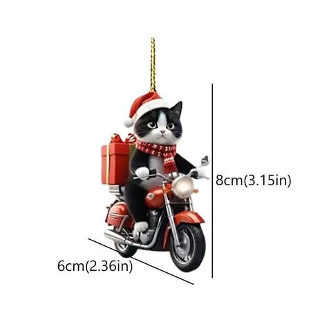 Motocicleta gato acrílico pendurado decoração árvore de natal carro 2d plana equitação gatinho pendurado ornamento dos desenhos animados pingente para natal