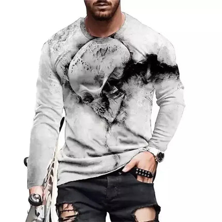 Crânio masculino gráfico t-shirts manga longa esqueleto impressão 3d rua homem t camisa outono o-pescoço casual y2k topo roupas masculinas de grandes dimensões