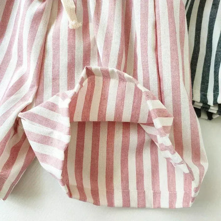 Primavera verão meninos listrado calças soltas bebê menina vintage casual linho algodão harlan calças crianças rendas-up calça crianças roupas