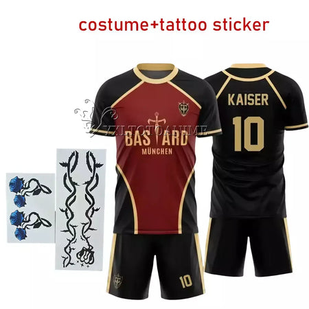 Anime azul bloqueio michael kaiser conjunto trajes cosplay isagi bastardo munchen ness futebol toda camisa impressão 3d reo uniforme de futebol
