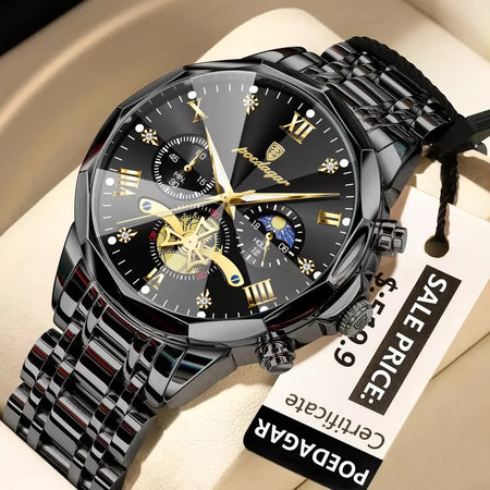 Poedagar luxo relógio masculino topo original à prova dwaterproof água luminosa cronógrafo homem relógio de pulso aço inoxidável quartzo relógios masculinos reloj
