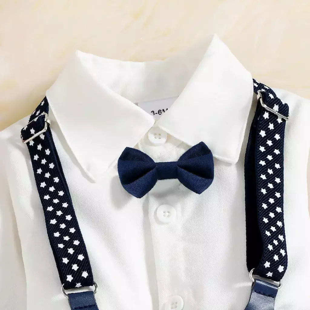 PatPat-Roupas de festa para bebês, gravata borboleta para cavalheiros, camisa de manga comprida, colete sólido com calças suspensoras, 3 peças