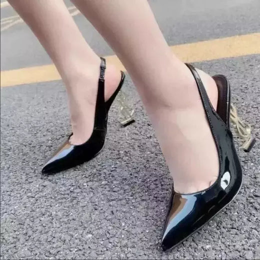 Salto alto com fivela para mulheres, linha em forma de letras, sandálias sensuais, sapatos da moda, verão, novo 2024