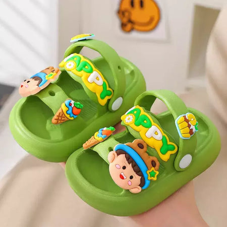 Sandálias infantis de desenhos animados antiderrapantes, sandálias de coelho bonito para bebês, sola macia para meninos, sapatos de praia infantil, verão