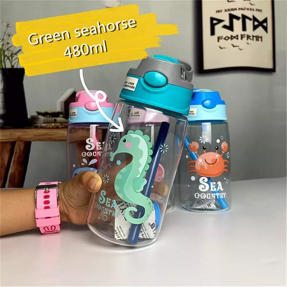 Bebê criativo dos desenhos animados alimentando copos com canudos, garrafas de água infantis, copos portáteis ao ar livre, à prova de vazamento, 480ml
