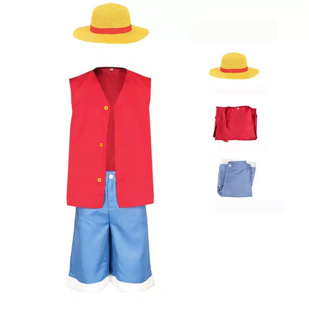 Meninos homens luffy cosplay traje meninas mulheres luffy chapéu camisa shorts roupas de halloween