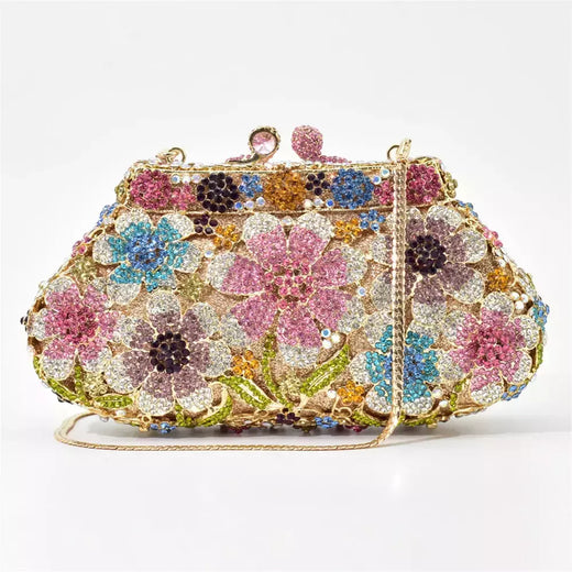 Bolsa de casamento nupcial cristal bling para mulheres, forma de flor, bolsa diamante, bolsas de luxo, moda bolsa de baile, nova
