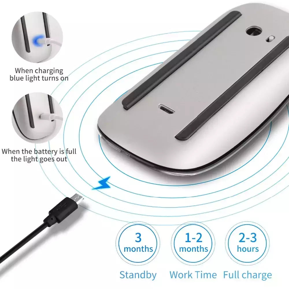 Silencioso Magic Mouse sem fio recarregável, Bluetooth, Laser, Computador, Magro, Ergonômico, PC, Apple MacBook, Microsoft, Magic