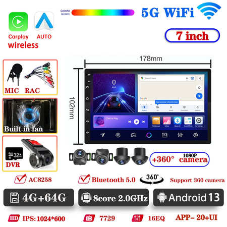 Android 14 rádio do carro bt reprodutor multimídia 360 gps sem fio carplay auto para toyota hyundai nissan kia suzuki iso dvr unidade principal