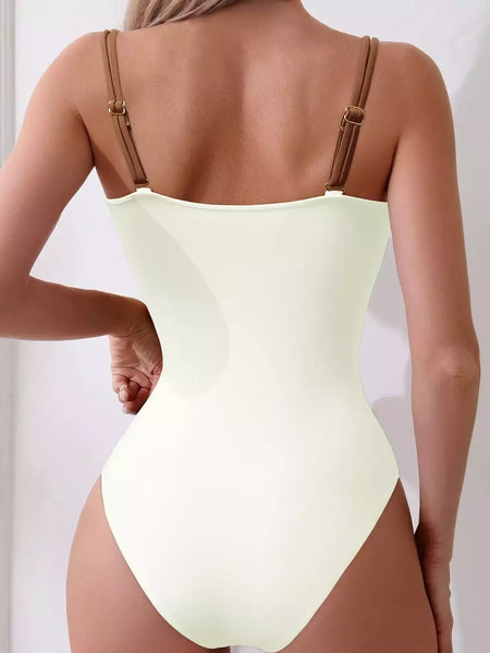 Fato de banho feminino em X, roupa de praia estilo coreano de 1 peça, maiô de verão, biquíni novo, 2024
