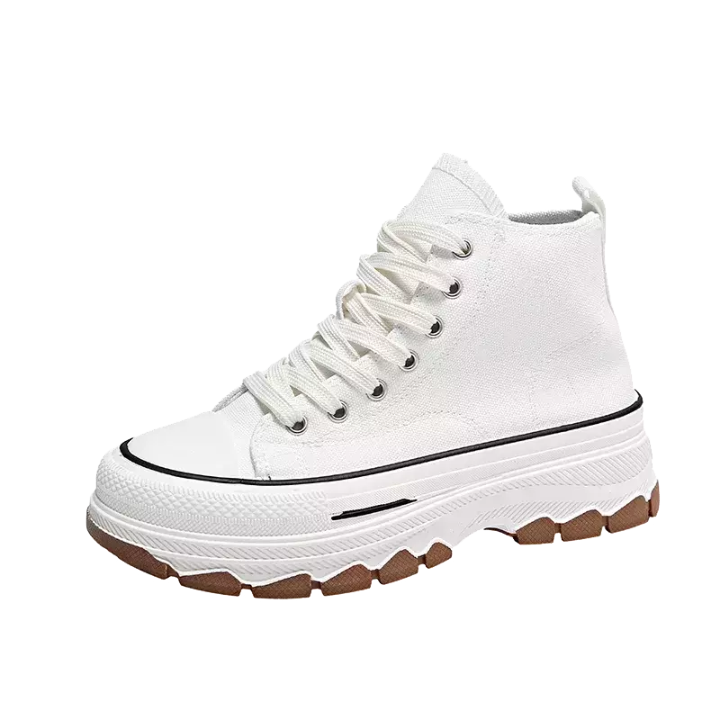 Tênis casual de cano alto para mulheres, com cordões, lona de altura da plataforma, antiderrapante, resistente ao desgaste, sapatos femininos vulcanizados, primavera, 2024