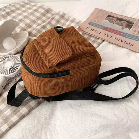 Mini mochila feminina, mochila escolar de veludo simples pequena, grande capacidade, mochila feminina durável, monocromática, casual, viajando, moda
