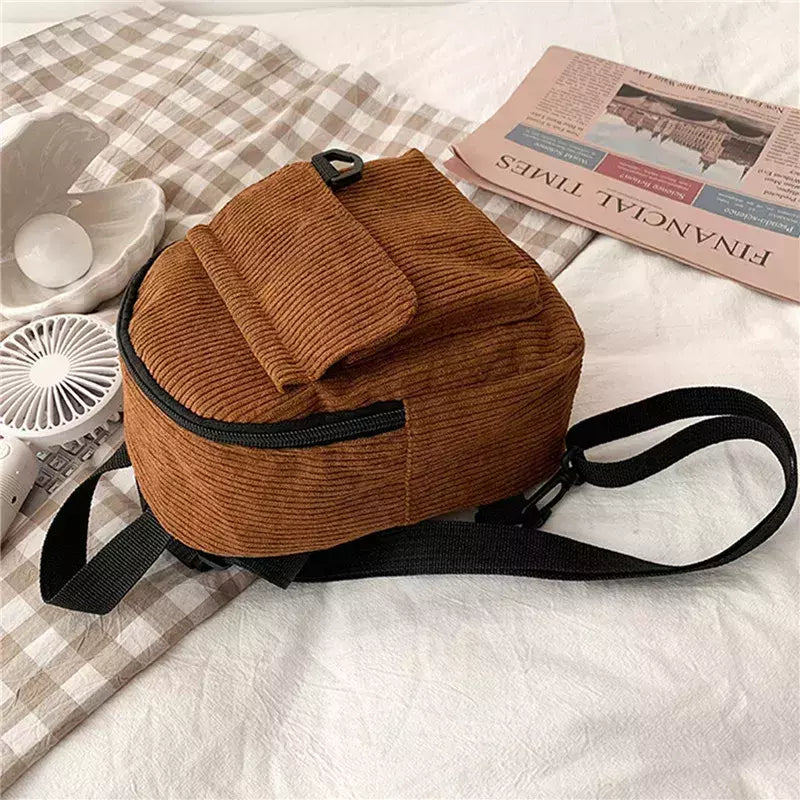 Mini mochila feminina, mochila escolar de veludo simples pequena, grande capacidade, mochila feminina durável, monocromática, casual, viajando, moda