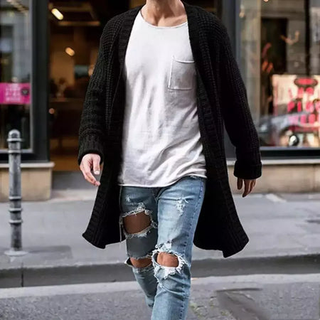 Cardigã de malha de algodão masculino, suéteres finos de manga comprida, outwear masculino monocromático, casaco quente, moda casual, novo, outono, inverno