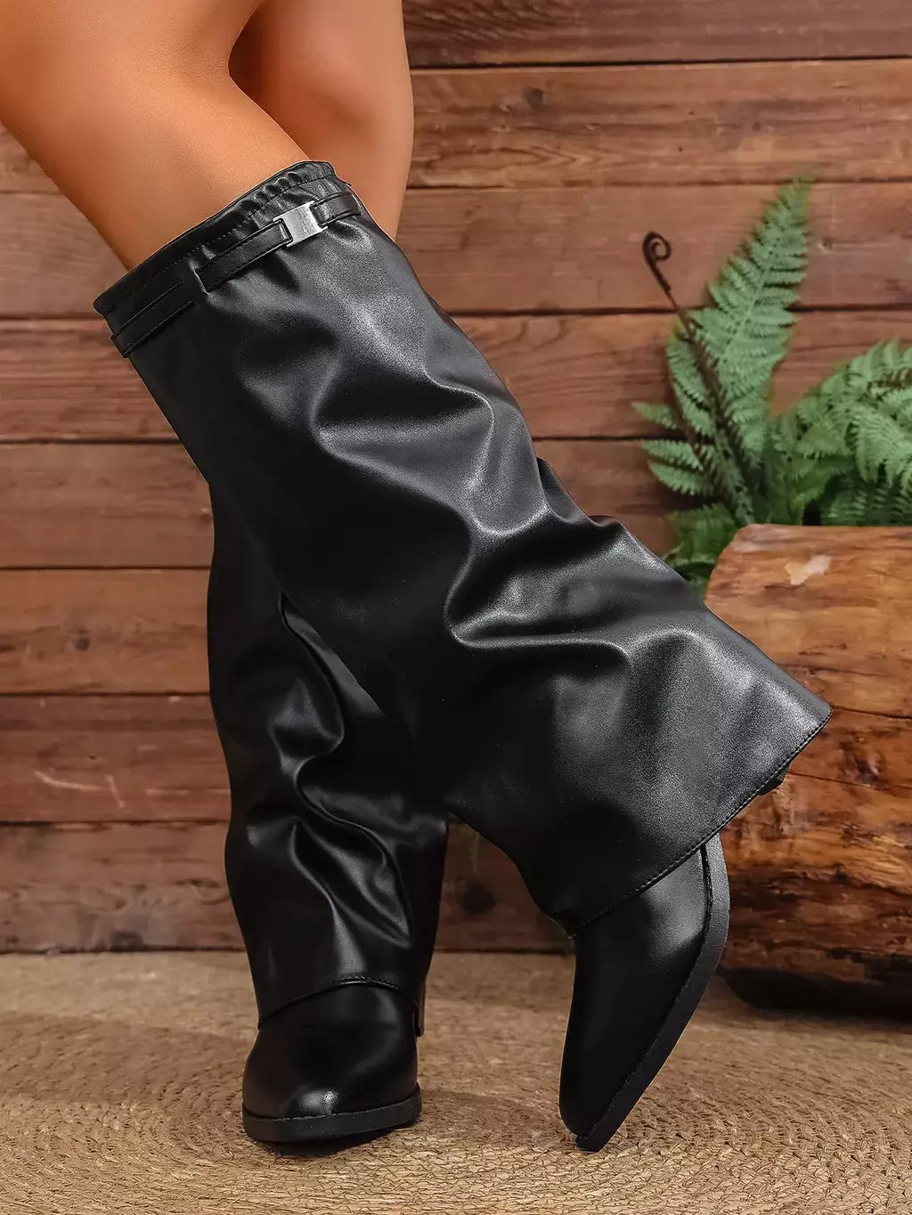 Moda plissada bota de salto alto outono novo tamanho grande estilo britânico calças de tubo alto bota feminina transfronteiriça lindamente