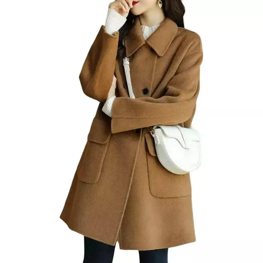 Casaco de lã feminino trespassado lapela gola de comprimento médio lã trench coat ultra-grosso moda manter quente inverno outwear casaco
