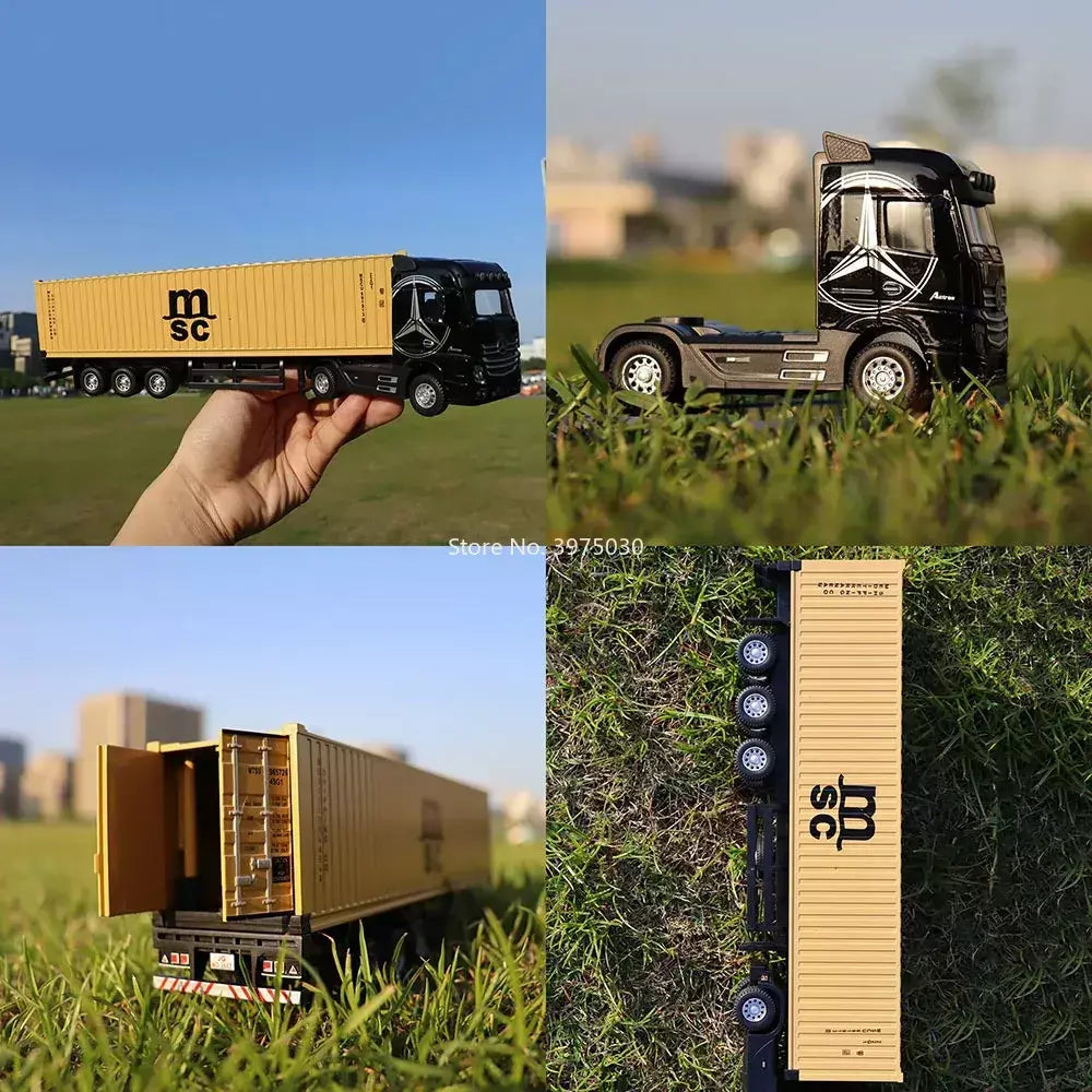 1:50 caminhão contêiner carros de brinquedo modelo fundido pneus de borracha veículo puxar para trás luz música carro em miniatura meninos presentes do festival