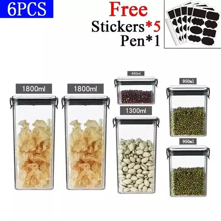 Conjuntos de cozinha empilháveis selados, 460-1800ml, caixa de plástico para armazenamento de alimentos, garrafa multigrãos, frutas secas, chá, recipientes de armazenamento