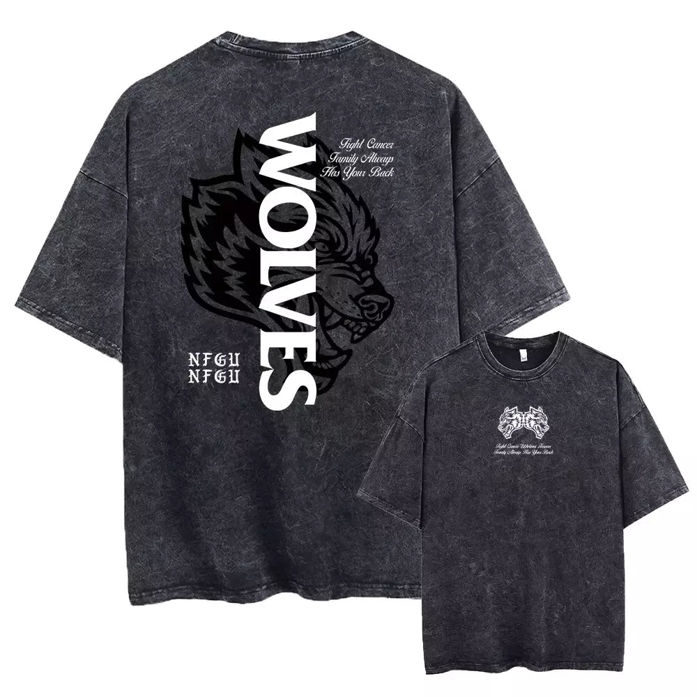 Lobos escuros Vintage lavados camisetas para homens, musculação em ginástica, roupas masculinas extragrandes, fitness no verão, treino