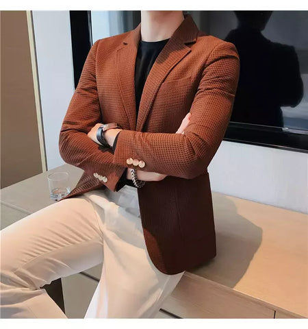 Casaco de peito único masculino, blazer slim fit, blazers grandes, casacos elegantes de luxo, outwear casual coreano para casamento