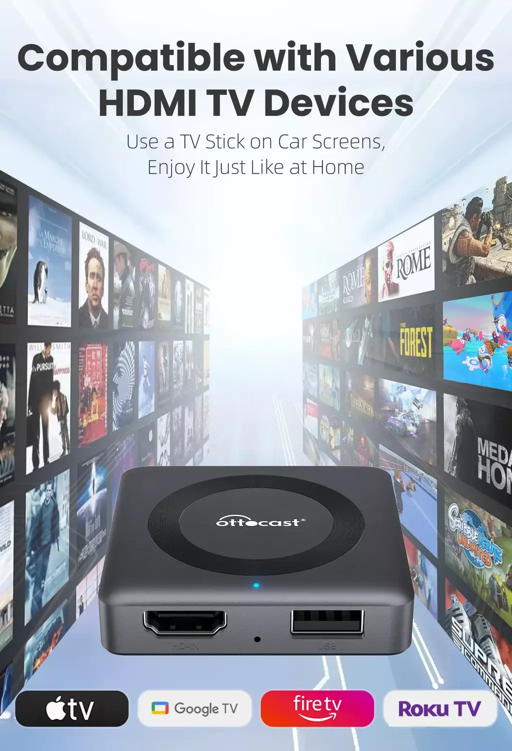 Otocast carro tv mate com fio para adaptador carplay sem fio android auto hdmi multimídia conversor de vídeo para tv varas caixa de jogo telefone