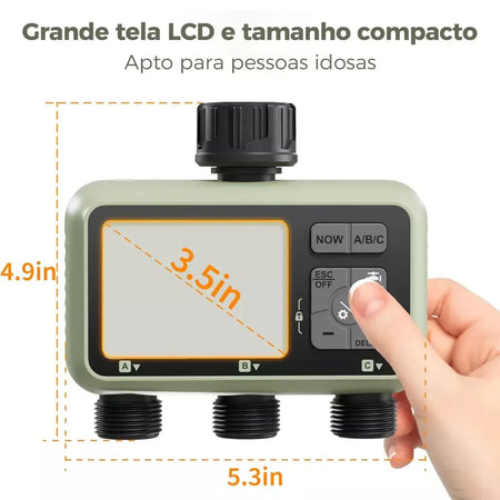 Diivoo temporizador de água para jardim, 3 saídas para mangueira de jardim, temporizador de irrigação automático programável ip54 com atraso de chuva, modo manual/automático