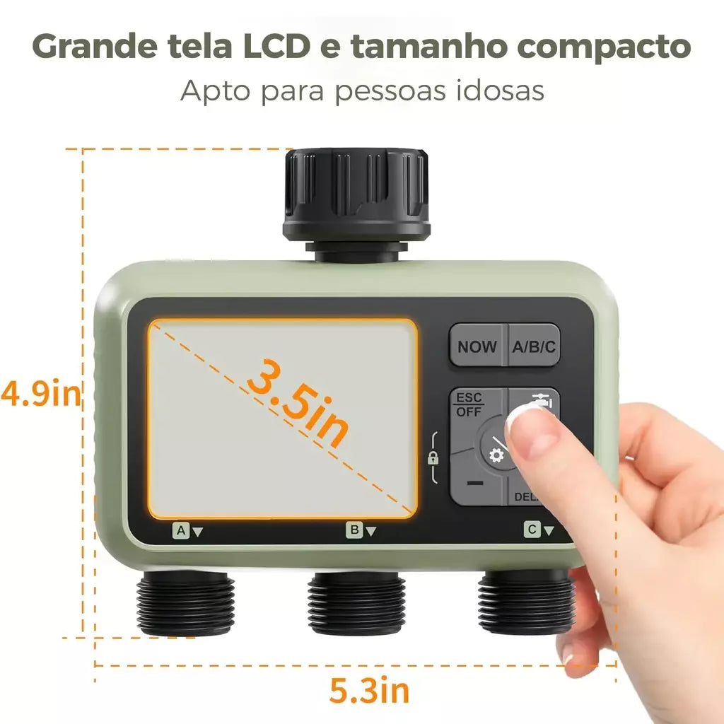 Diivoo temporizador de água para jardim, 3 saídas para mangueira de jardim, temporizador de irrigação automático programável ip54 com atraso de chuva, modo manual/automático