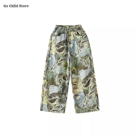 Girls Hip Hop Shiny Golden Crop Top Patchwork Jeans Pants Kids Streetwear Child Jazz Girl Group Costumes K-pop Retro Clothes Set