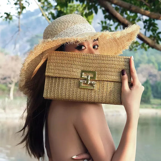 Safia Woven Clutch para mulheres, bolsa de vime de praia, bolsa feminina casual, festa noturna, casamento, luxo, verão, novo