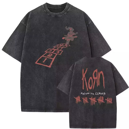 Camisetas com estampa de esqueleto masculinas, banda de rock vintage lavada, Korn caindo longe de mim, camiseta gótica, camiseta masculina extragrande, moda