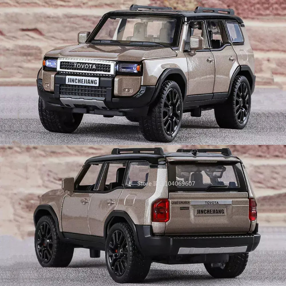 1:32 prado suv modelo de carro brinquedos liga fundição puxar para trás 6 portas abertas som luz veículo off-road presentes para crianças coleção