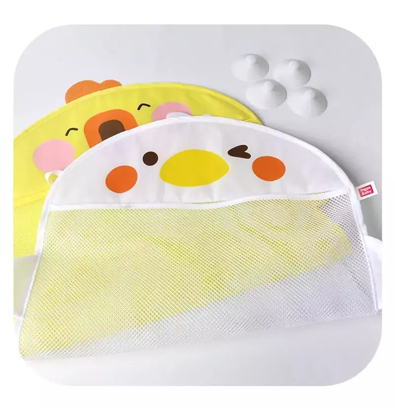 Qwz novo pato dos desenhos animados do bebê saco de malha do banheiro otário design para brinquedos de banho crianças formas animais pano areia brinquedos armazenamento net saco