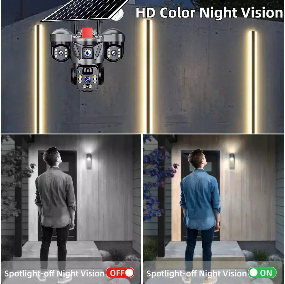 Kerui v380 pro ao ar livre ptz 6mp wifi 4g câmera solar de segurança em casa lente tripla câmera painel solar cctv vigilância vídeo