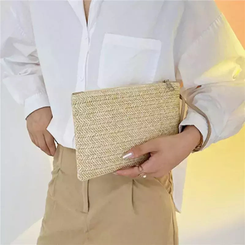 Fsafashion-bolsa de tecido palha para mulheres, bolsa casual para férias, bolsas com alça superior, bolsas de ombro retrô artesanais, moda feminina, 2024