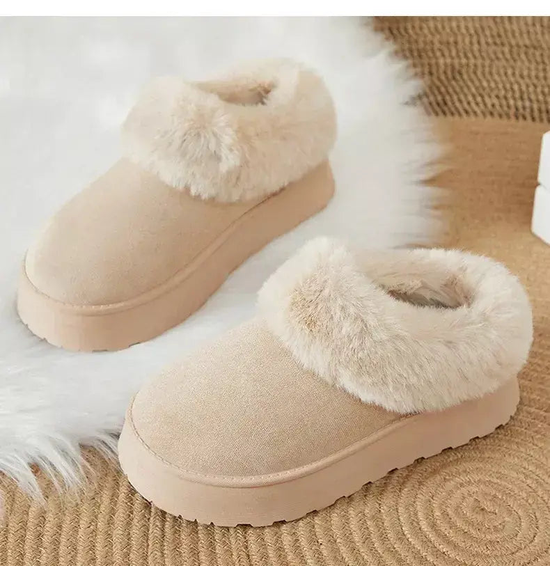 Botas de neve de fundo grosso feminino outono inverno novo estilo casual quente velo forrado pão sapato de algodão transfronteiriço