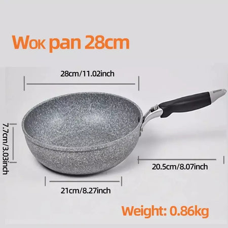 Frigideira Antiaderente de Pedra Durável, Frigideira de Caldeirão, Panelas de Fogão de Indução, Ovo Panqueca, Fogão a Gás, Home Wok, 28 cm, 26 cm, 24 cm, 20cm