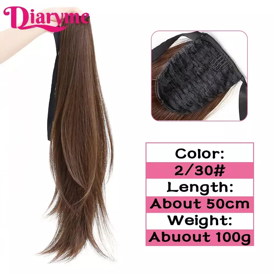 Extensões sintéticas longas do cabelo do rabo de cavalo para mulheres, preto, marrom, reistan do calor, rabo de pônei, cabelo falso, grampo no hairpiece