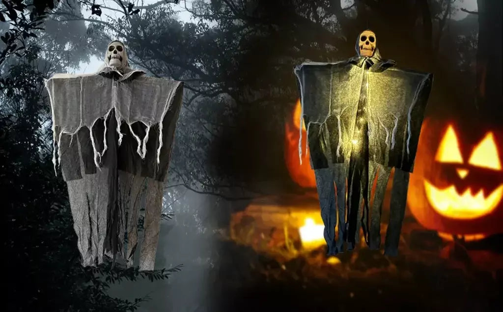 1 pçs halloween brilhante crânio esqueleto gaze pendurado fantasma casa ao ar livre decoração do jardim festa de halloween horror fantasma adereços 2025
