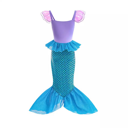 Meninas escala roxa princesa sereia ariel cosplay vestido de halloween vestido de festa de aniversário meninas verão praia vestido de férias