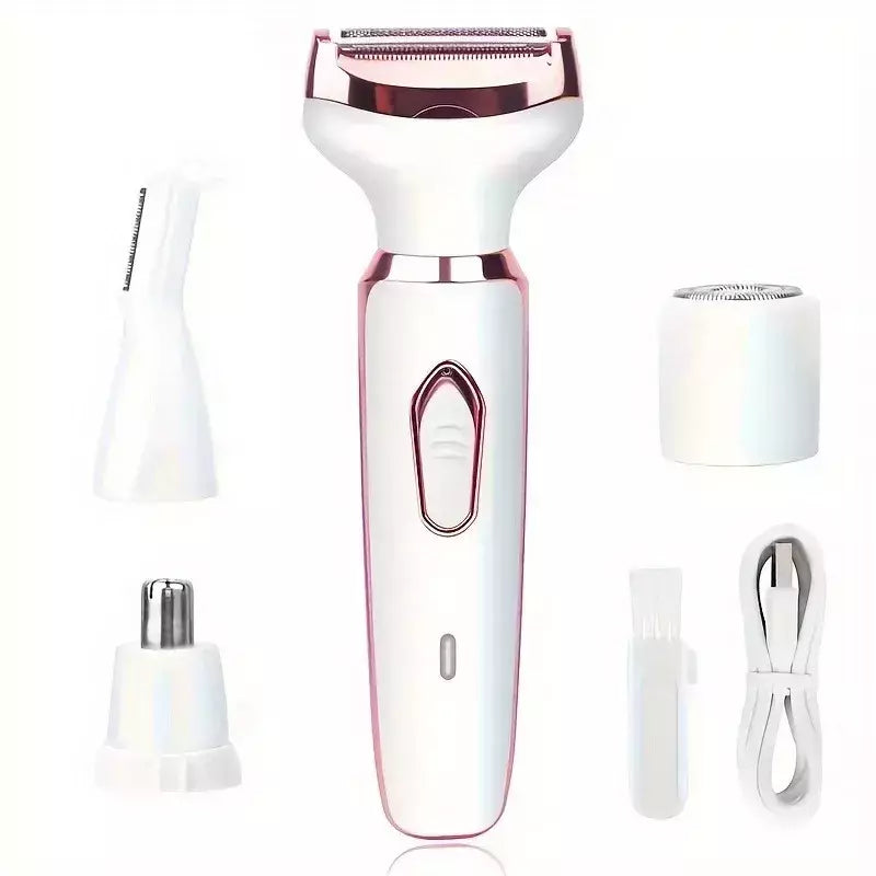 Depilador elétrico da remoção do cabelo do corpo para mulheres, senhora barbeador, navalha indolor, aparador sem fio, presentes, 4 em 1