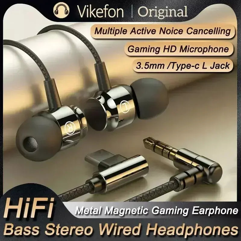 Novo jogo magnético com fio fone de ouvido l jack heif baixo estéreo música fone de ouvido 3.5mm aux tipo-c fone de ouvido para telefones celulares e computador