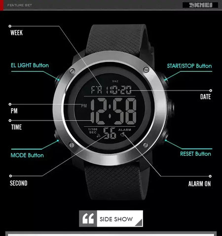 Skmei 1426 montre masculino despertador moda relógio digital relogio masculino esporte relógio masculino marca de luxo 5bar relógios à prova dwaterproof água