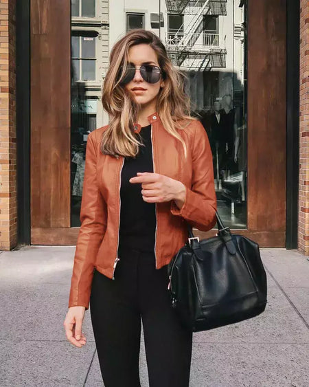 Jaqueta de couro PU feminina com zíper, casaco manga comprida, jaquetas de motociclista, slim fit, monocromática, streetwear casual, moda feminina, outono, Y2K